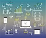 Template infographics contour elements for presentation with smartphone, tablet pc and laptop