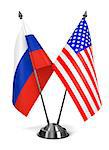 Russia and USA - Miniature Flags Isolated on White Background.