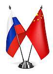 Russia and People's Republic of China - Miniature Flags Isolated on White Background.