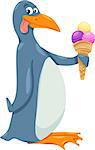 Cartoon Illustration of Funny Penguin with Ice Cream