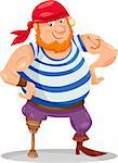 Cartoon Illustration of Funny Pirate Officer with Peg Leg