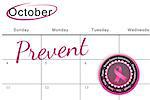Breast cancer awareness message in pink against october on calendar