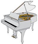 Hand drawing of a classic white opened grand piano