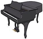 Hand drawing of a classic black grand piano
