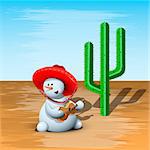 illustration merry Snowman in a sombrero and Cactus