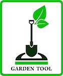 green garden sign with shovel and green leaf
