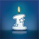 Candle number 1 with flame - eps 10 vector illustration