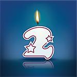 Candle number 2 with flame - eps 10 vector illustration