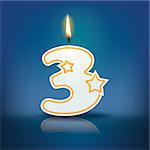 Candle number 3 with flame - eps 10 vector illustration