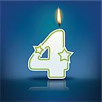 Candle number 4 with flame - eps 10 vector illustration