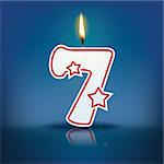 Candle number 7 with flame - eps 10 vector illustration