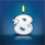 Candle number 8 with flame - eps 10 vector illustration