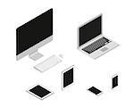 Isometric set of computer, laptop, tablet pc and smartphone