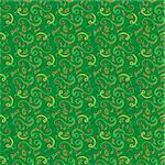 Seamless floral pattern mainly in green hues, hand drawing vector illustration