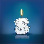 Candle letter s with flame - eps 10 vector illustration