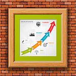 Brick Wall with Business Timeline Infographics in Wooden Frame. Vector illustration.
