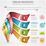 Business Timeline Infographic with Pencil, Icons and Number Options. Vector Template
