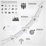 Business Timeline Infographic with Arrows, Icons and Number Options. Vector Template