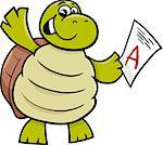 Cartoon Illustration of Happy Turtle Animal Character with A mark on a Test