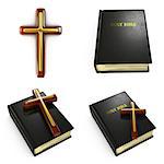Religious Concepts - Set of 3D Bible and Cross.