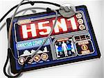 H5N1 - Diagnosis on the Display of Medical Tablet and a Black Stethoscope on White Background.