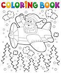 Coloring book Santa Claus in plane - eps10 vector illustration.