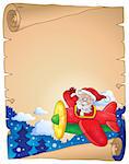 Parchment with Santa Claus in plane - eps10 vector illustration.