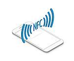 Isometric illustration of white smartphone with nfc function