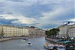 St.Petersburg , Russia River channel with boats in Saint-Petersburg. Summer