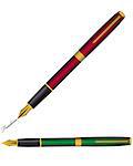 two pen of different colors on a white background