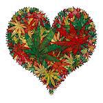 Illustration of a marijuana leaf in the shape of a heart.