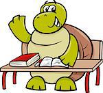 Cartoon Illustration of Funny Turtle Animal Character Raising Hand on the Lesson