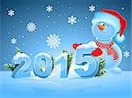 Funny snowman greeting 2015. Illustration in vector format