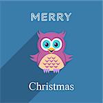 Christmas vector card with cute owl flat design