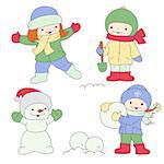 Vector set - cartoon children in the winter. Vector illustration.