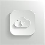 Cloud download icon - vector white app button with shadow