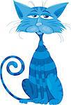 Cartoon Illustration of Funny Blue Cat Character