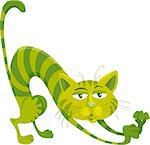 Cartoon Illustration of Funny Green Cat Character