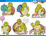 Cartoon Illustration of Turtle Animal Character School Student Set