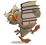 Satisfied owl carries books. Illustration in vector format