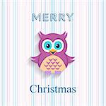 Christmas vector card with cute owl and stripes