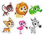 Funny african animals. Vector cartoon isolated characters.