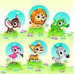 Funny wild animals with background. Cartoon vector illustration