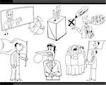 Black and White Illustration Set of Humorous Cartoon Concepts or and Metaphors of Politics and Democracy
