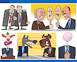 Illustration Set of Humorous Cartoon Concepts or and Metaphors of Politics and Politicians