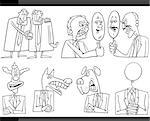 Black and White Illustration Set of Humorous Cartoon Concepts or and Metaphors of Politics and Politicians