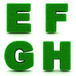 Letters EFGH- Alphabet Set of 3d Green Grass Letters on White Background.