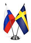 Sweden and Russia - Miniature Flags Isolated on White Background.