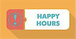 Happy Hours Button in Flat Design with Long Shadows on Blue Background.