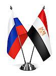 Russia and Egypt - Miniature Flags Isolated on White Background.